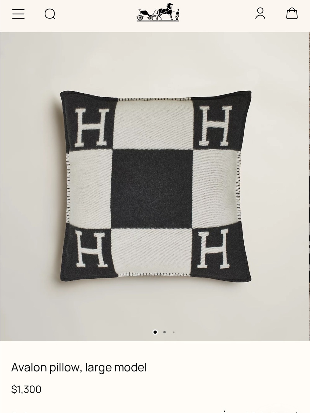 Hermes-Style Black and Cream Check Pillow Cover - H Motif